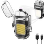 Waterproof LED Flashlight Plasma Lighter  USB Rechargeable Keychain Torch  Windproof Flameless Mini Lantern for Outdoor, Camping, Hiking