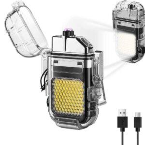 Waterproof LED Flashlight Plasma Lighter  USB Rechargeable Keychain Torch  Windproof Flameless Mini Lantern for Outdoor, Camping, Hiking