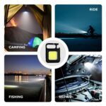 DOTCOM LED Mini Cob Keychain and Magentic Flashlight Portable USB Rechargeable Light 3 Light Modes with Folding Bracket,for Walking CampingSquare,Black,