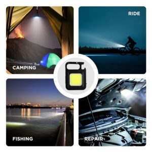 DOTCOM LED Mini Cob Keychain and Magentic Flashlight Portable USB Rechargeable Light 3 Light Modes with Folding Bracket,for Walking CampingSquare,Black,